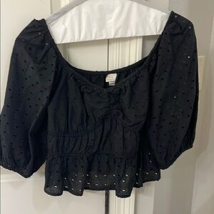 A New Day Black Puff Sleeve Tie Front Crop Top